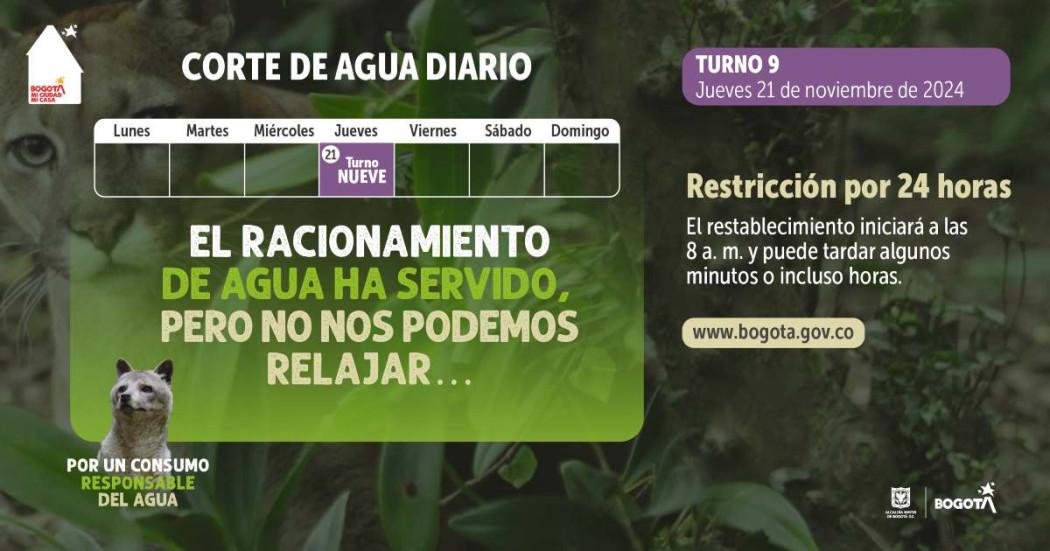 Racionamiento de agua en Bogotá, Chía, Sopó jueves 21 de noviembre