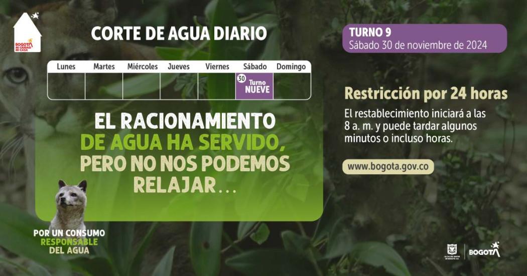 Racionamiento de agua en Bogotá, Chía, Sopó sábado 30 de noviembre