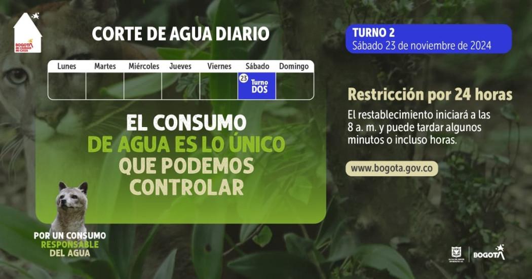 Racionamiento de agua en Bogotá y Cota sábado 23 de noviembre 2024