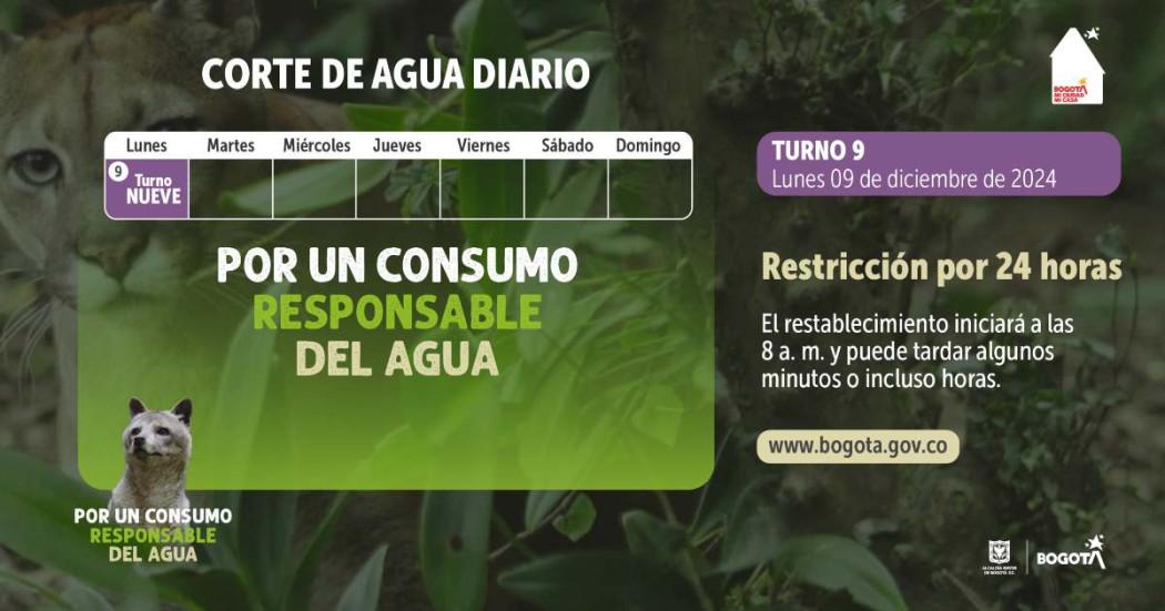 Racionamiento de agua en Bogotá, Chía, Sopó lunes 9 de diciembre 2024 