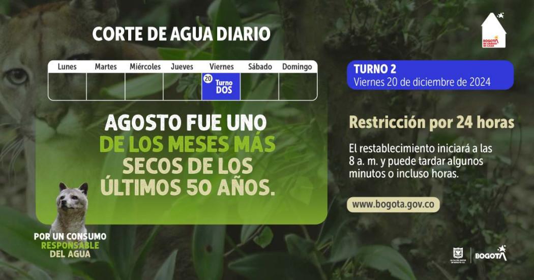 Racionamiento de agua en Bogotá y Cota 20 de diciembre de 2024 