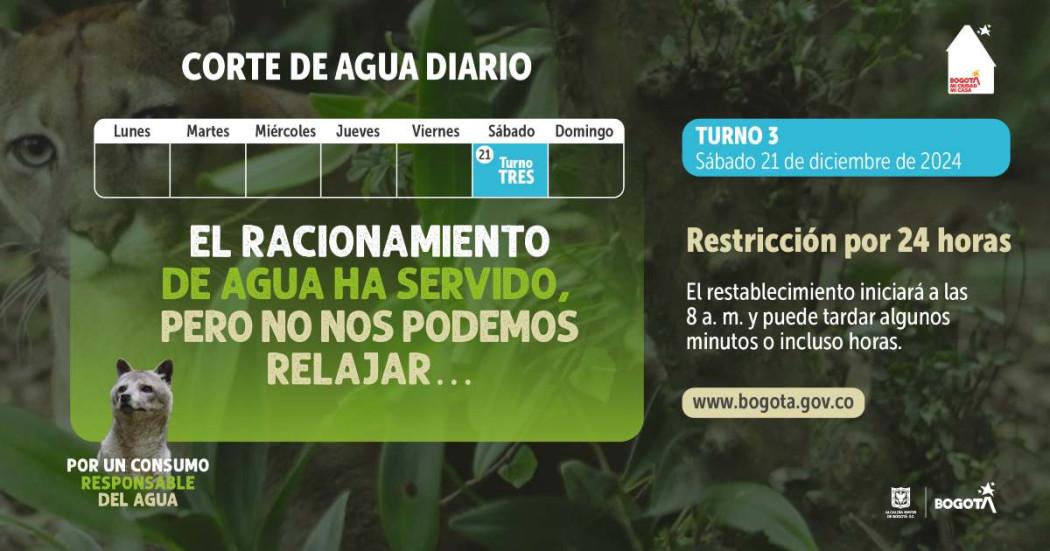 Racionamiento de agua en Bogotá sábado 21 de diciembre de 2024 