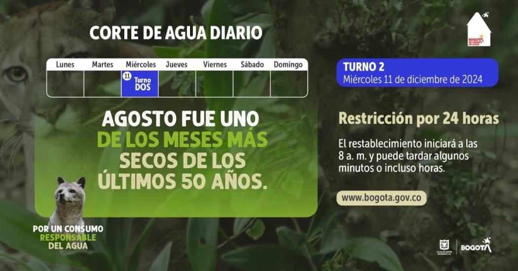 Racionamiento de agua en Bogotá y Cota 11 de diciembre de 2024 