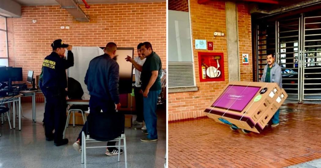 Foto de entrega de televisores y otros elementos tecnológicos a colegios de Kennedy