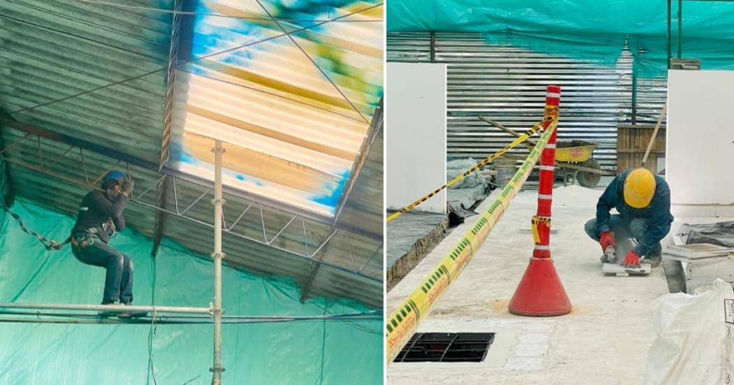 Foto de obreros y trabajadores realizando trabajos de rehabilitación y construcción en Plazas de Mercado de Bogotá