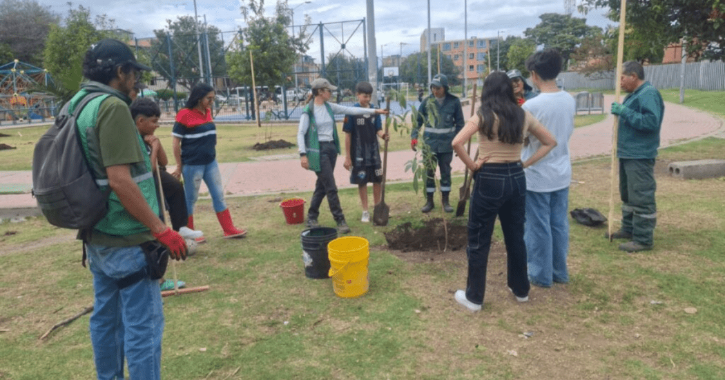 Imagen de funcionarios del Jardín Botánico plantando árboles. 