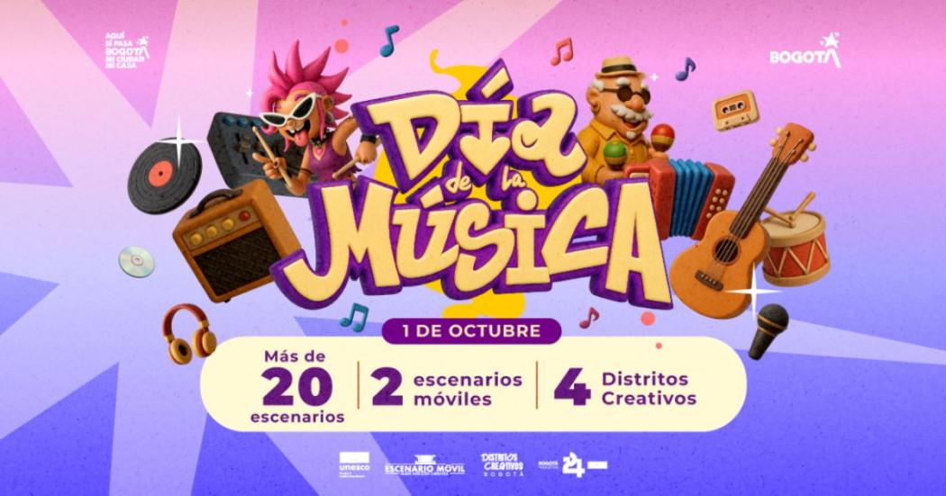 Cartel con inforación sobre las actividades de celebración del Día de la Música en Bogotá
