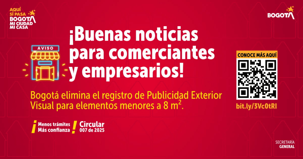 Pieza visual que indica que los visos de hasta 8 metros cuadrados ya no necesitan registro en Bogotá