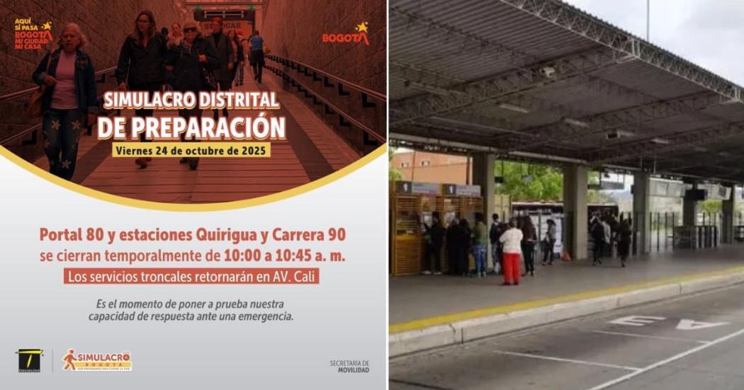 Fotos e imagen del Simulacro en Bogotá y del Portal Calle 80 de TransMilenio