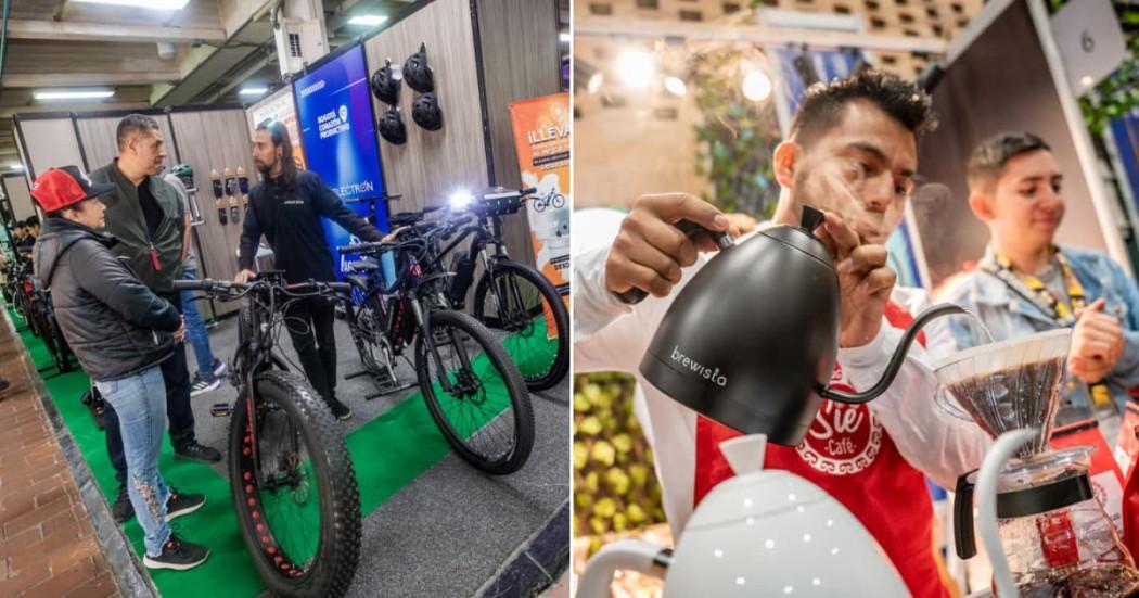 Fotos de empresas locales ofreciendo bicicletas y productos de café en Coferias.
