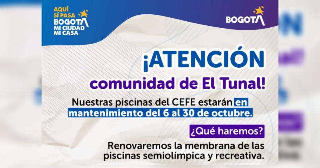 Imagen con información del cierre temporal del Centro Felicidad (CEFE) El Tunal
