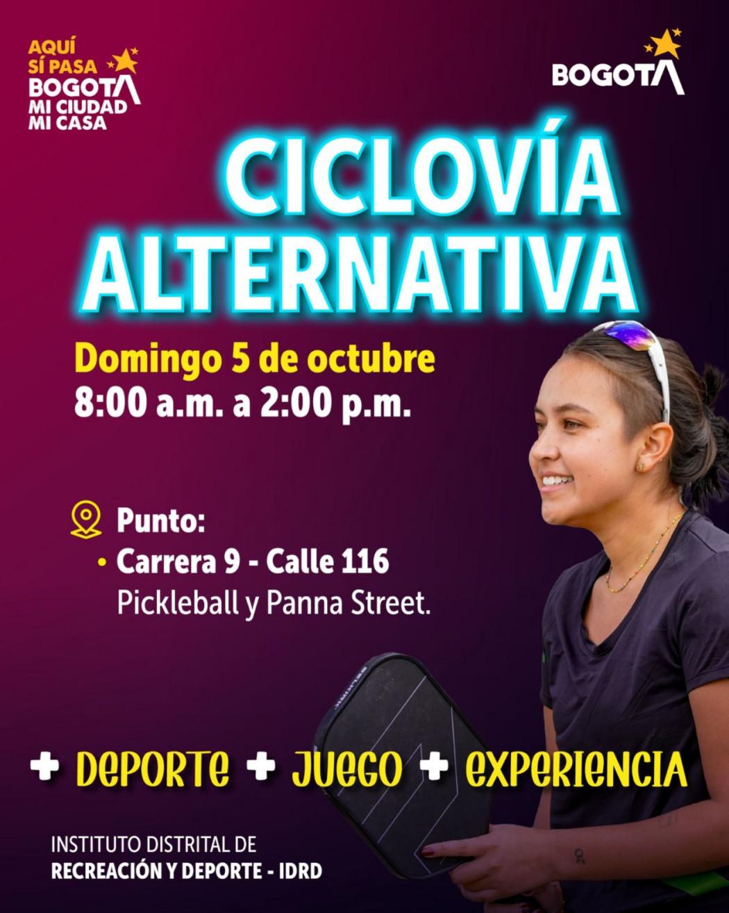 Imagen con información de la Ciclovía Alternativa