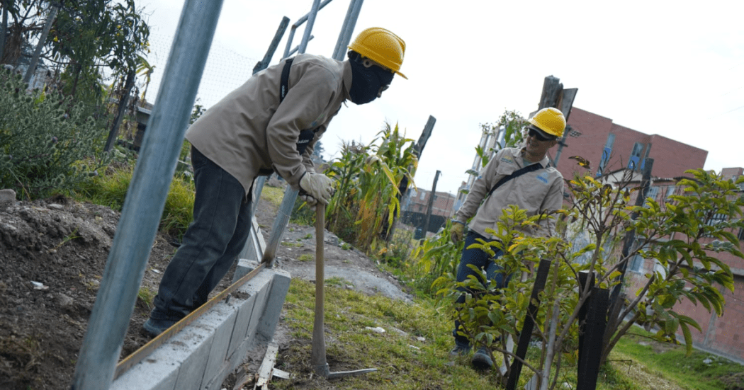 Imagen de dos funcionarios interviniendo uno de los humedales