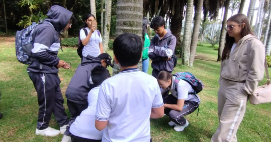 Imagen de estudiantes explorando la naturaleza en el Jardín Botánico