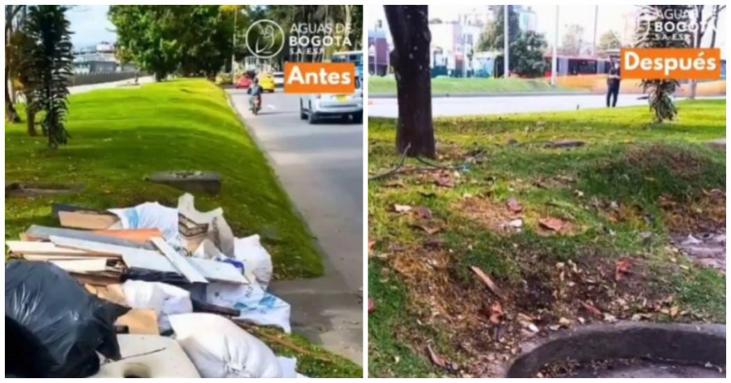 Foto que muestra antes y despues de un parque que fue intervenido con jornada de limpieza