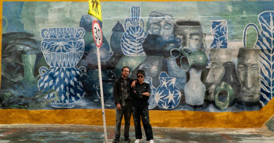 Imagen mural con los artistas visuales Angie Tatiana Contreras y Mateo Sánchez