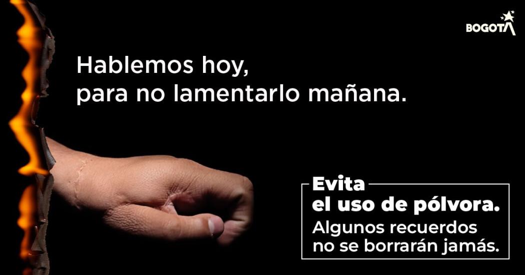 Pieza gráfica en la que se invita a la gente no usar pólvora