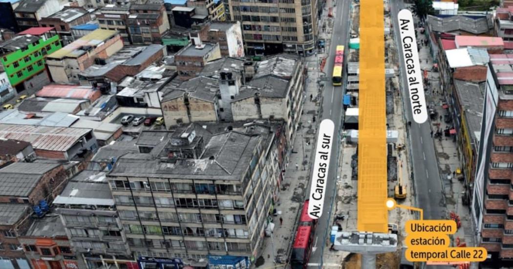 Foto de la avenida Caracas con la ubicación de la estación temporal Calle 22