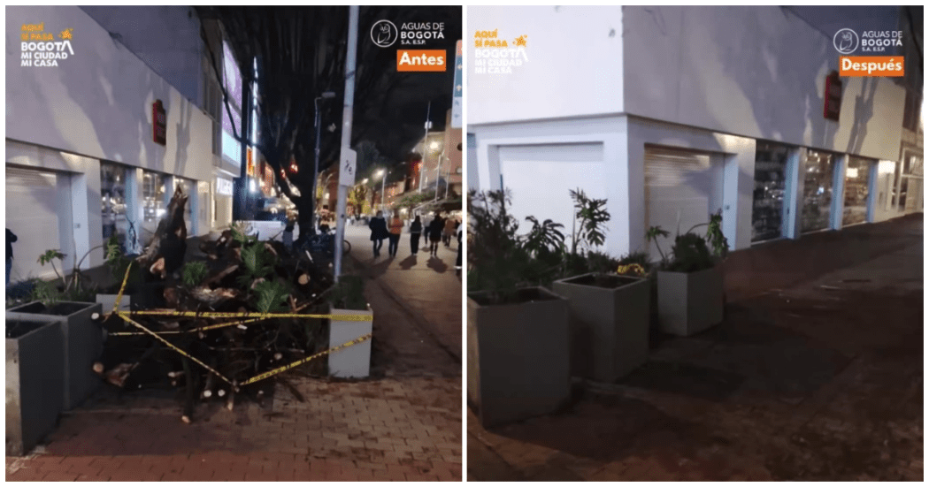 Foto que muestra una imagen residuos en el piso y al lado otra foto en la que ya no se ven residuos 