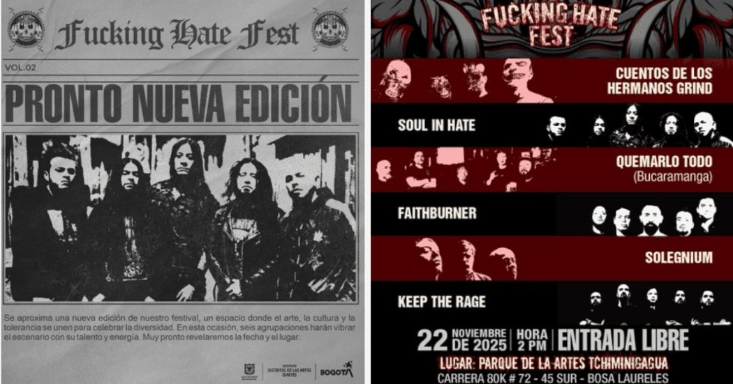 Imagen del cartel con información del evento y a la izquierda otro cartel a blanco y negro, también con información del evento