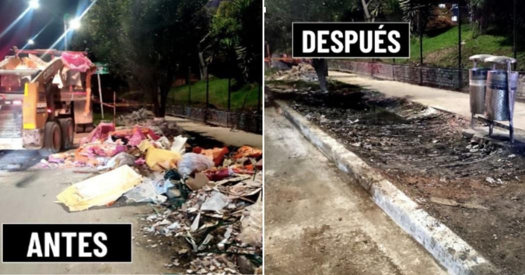 Fotos de limpieza y recuperación de espacio público en la localidad de Tunjuelito al sur de Bogotá.