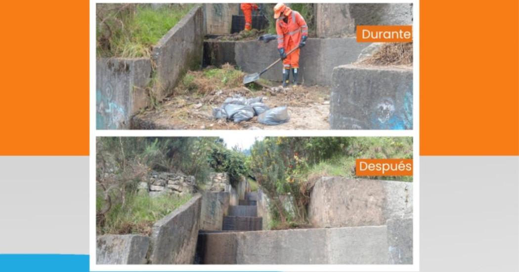 Foto que muestra trabajadores de Aguas Bogotá durante la jornada de limpieza