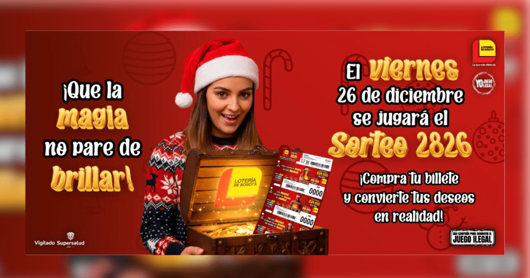 Imagen de la pieza gráfica que promociona el sorteo de la Lotería de Bogotá de este viernes 26 de diciembre