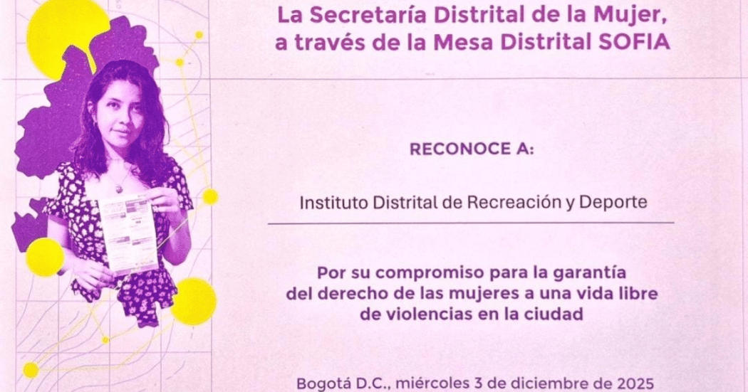 Imagen del reconocimiento otorgado por la Secretaría Distrital de la Mujer al IDRD