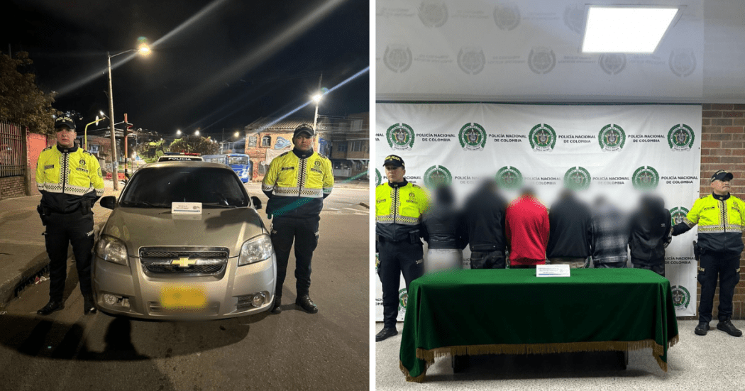 Imagen de los detenidos y del vehículo huratado y recuperado por la Policía de Bogotá.