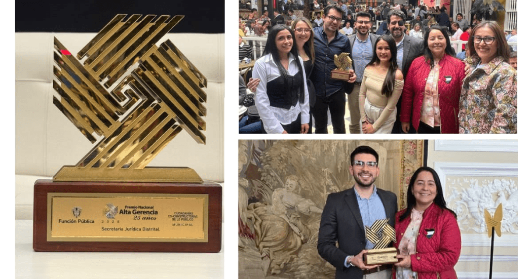 fotografía del premio y los funcionarios de la Secretaría Jurídica