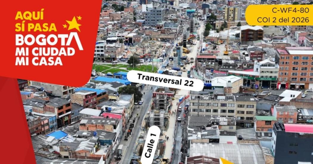 Foto aérea de la transversal 22 con avenida calle Primera en donde se realizaran cierres por obras de la Línea 1 del Metro.