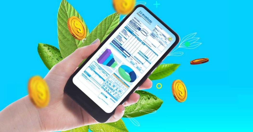 Imagen que muestra un celular con la factura de virtual