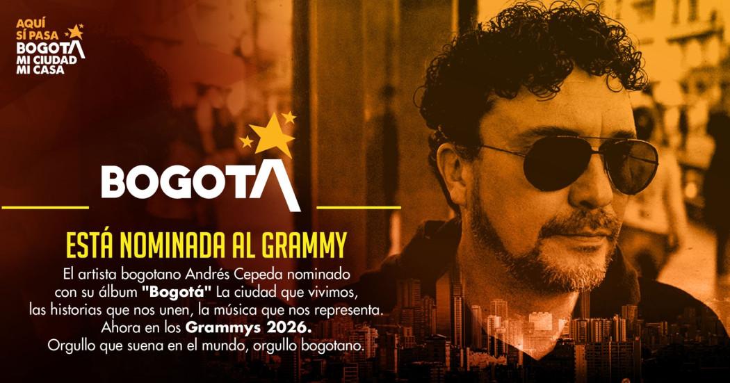 Imagen gráfica relacionada con la nominación del álbum Bogotá de Andrés Cepeda