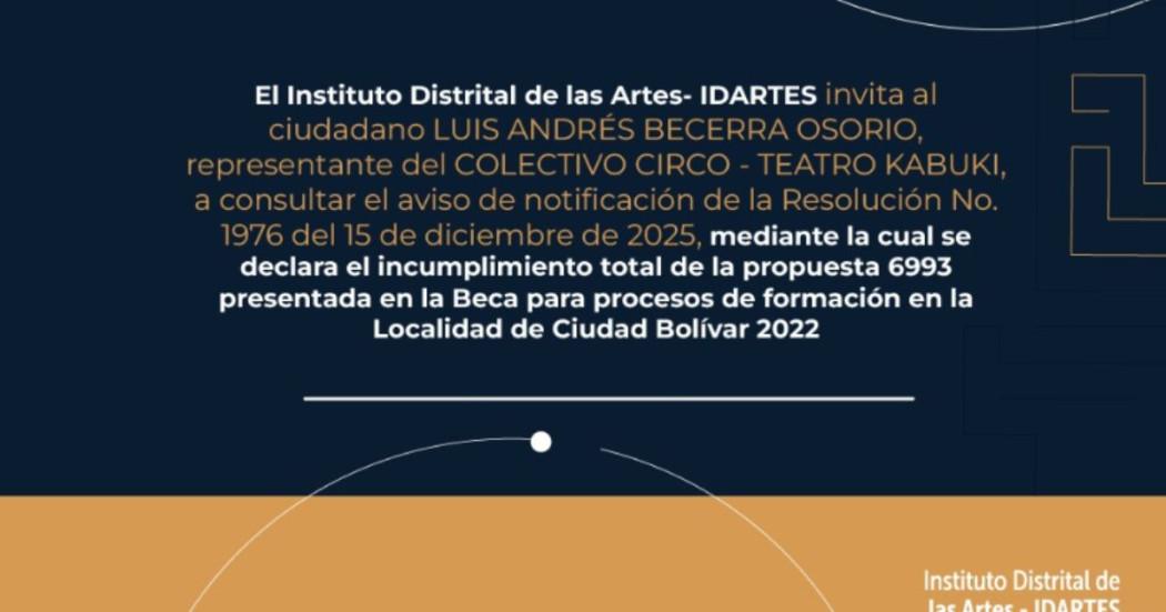 Imagen con información sobre el incumplimiento Beca para procesos de formación en la Localidad de Ciudad Bolívar 2022