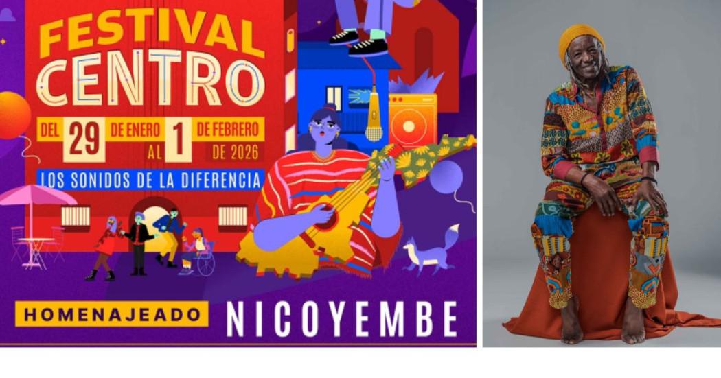 Imagen del carte con la información del festival Centro y foto de Nicoyembe