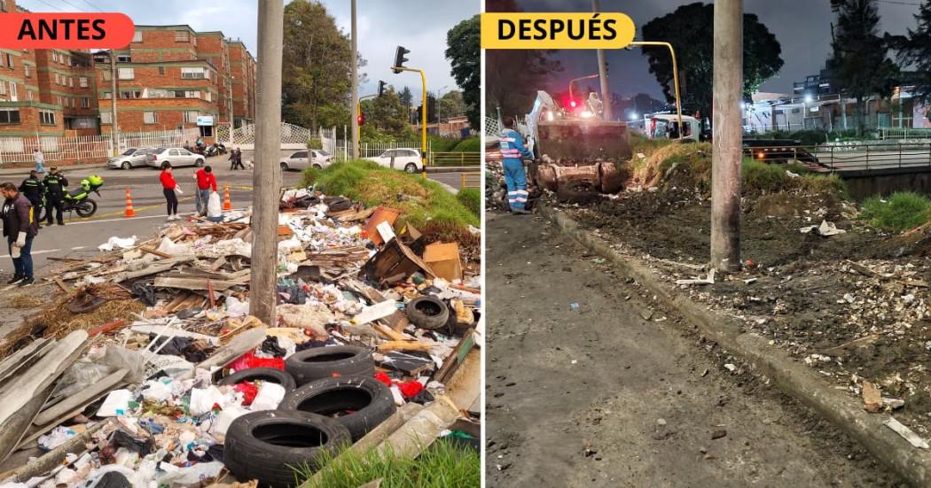 Fotos de la recuperación de la ronda del río Fucha con acciones de limpieza a intervención en el barrio Restrepo de Bogotá.