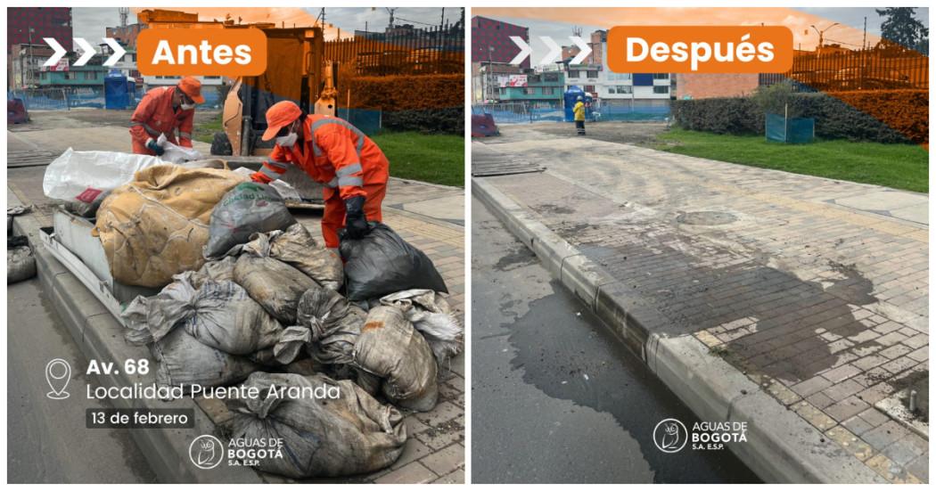 Foto que muestra residuos en la calle y personas haciendo limpieza
