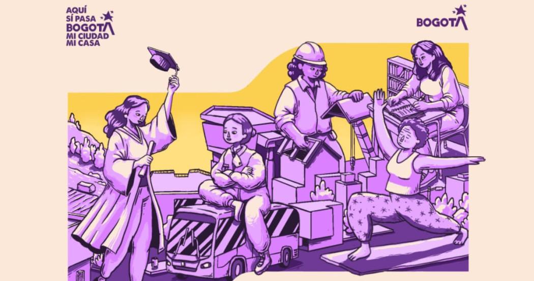 Ilustración de la SDMujer que muestra a mujeres en diferentes ámbitos de la sociedad.