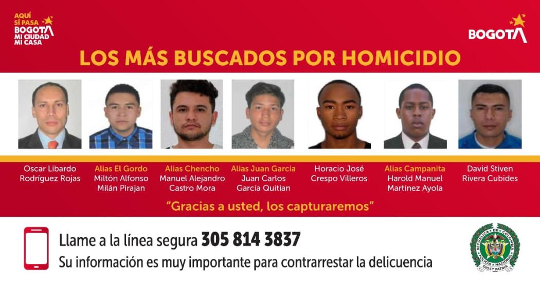 Cartel de los más buscados por homicidio en Bogotá.