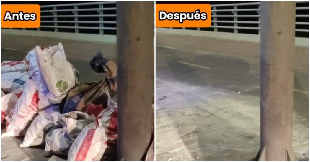 Foto que muestra un lado con residuos y uno sin residuos 