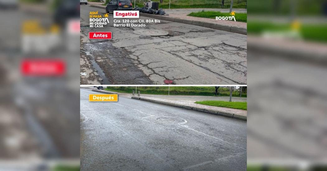 Foto comparativa del arreglo en vía
