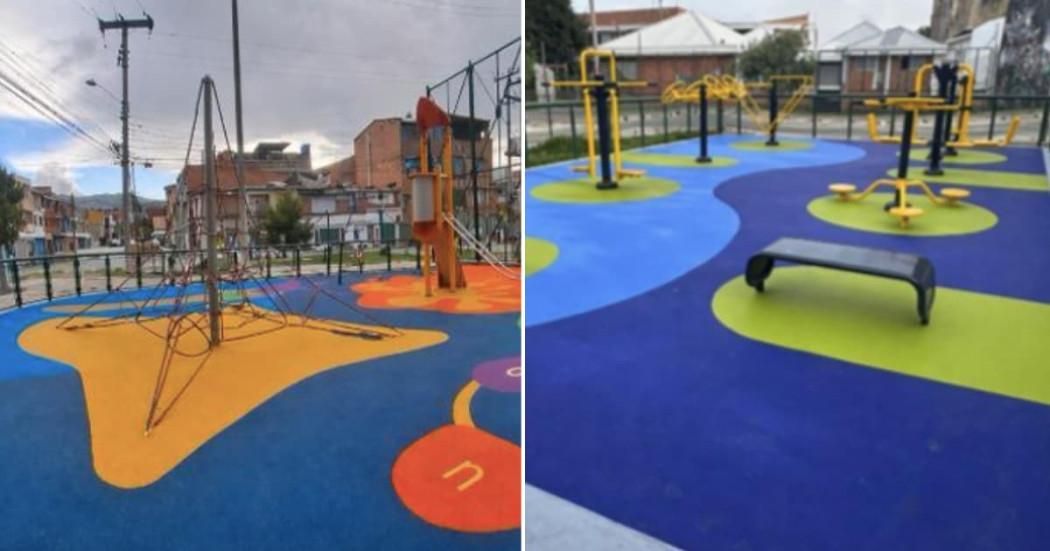 Fotos de las obras de renovación parque El Planchón en barrio San Carlos, al sur de Bogotá.