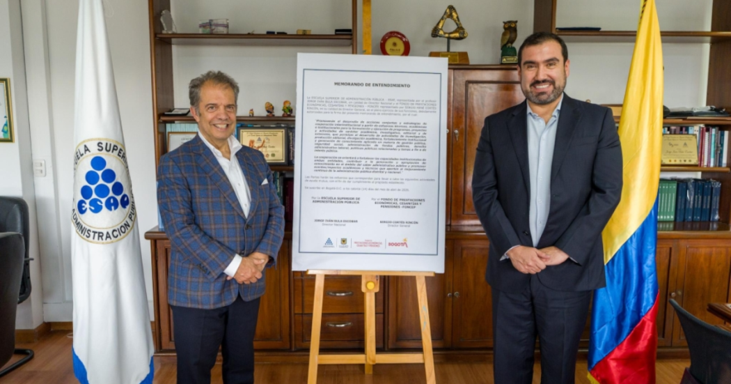 Foto del director nacional de la ESAP, Jorge Iván Bula Escobar, y el director general del FONCEP, Sergio Cortés Rincón.