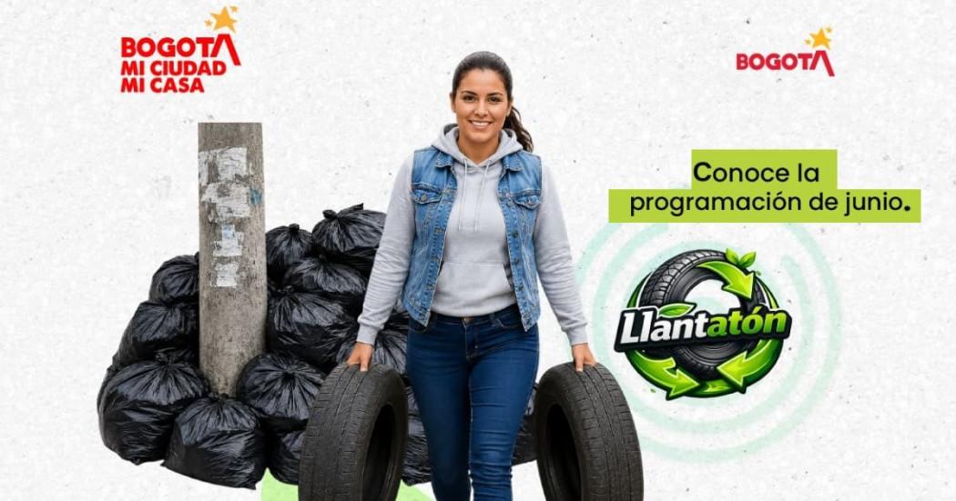 Imagen gráfica relacionada con la jornada 'Llantatón' en Bogotá.