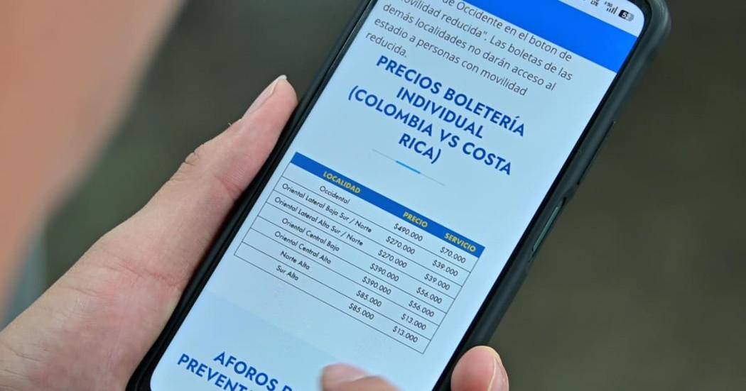 Pantalla mostrando sitio web de venta de boletas.