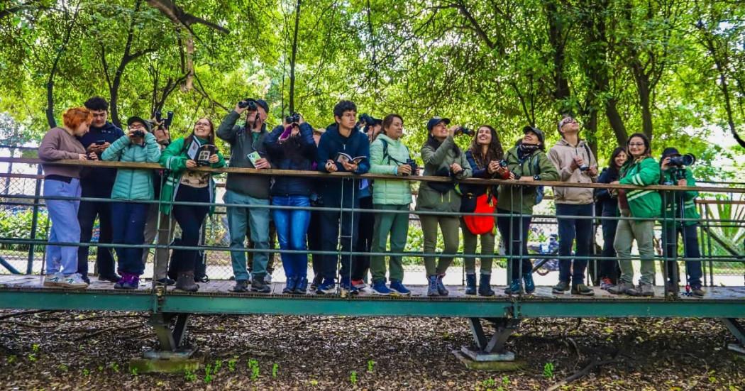 Personas participan en actividad de avistamiento de aves en Bogotá