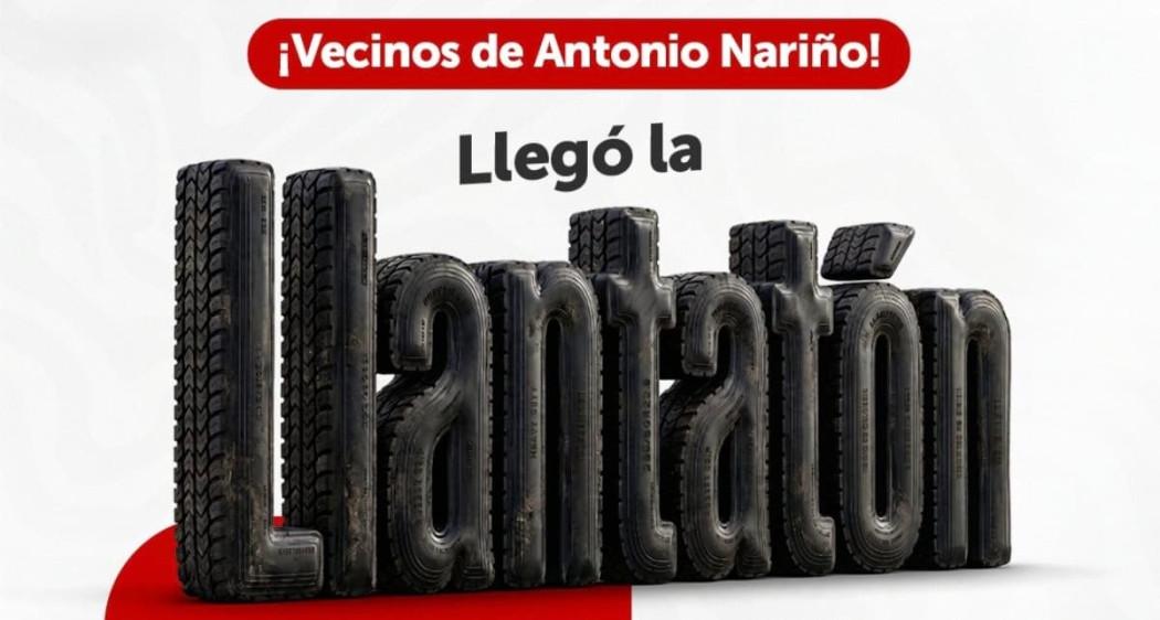 Publicidad 'Llantatón' en Antonio Nariño, Bogotá