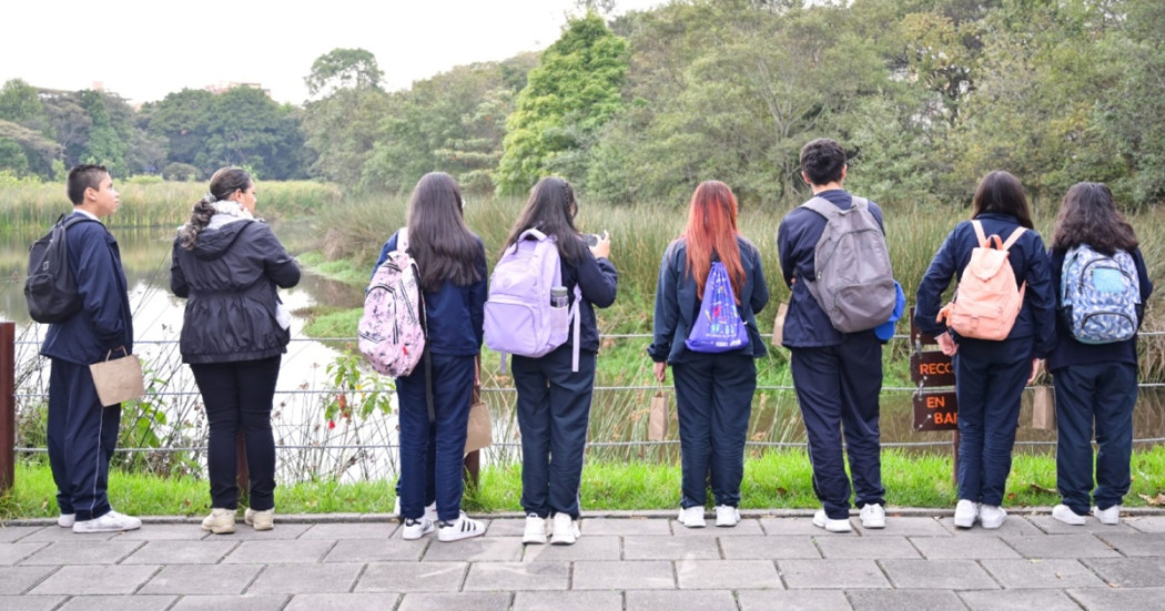 Foto que muestra estudiantes mirando un lago 