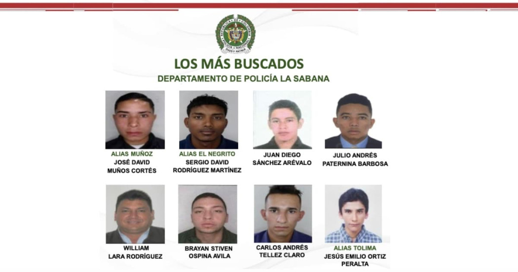 Foto del cartel de los 8 más buscados por homicidio en Bogotá y municipios aledaños.