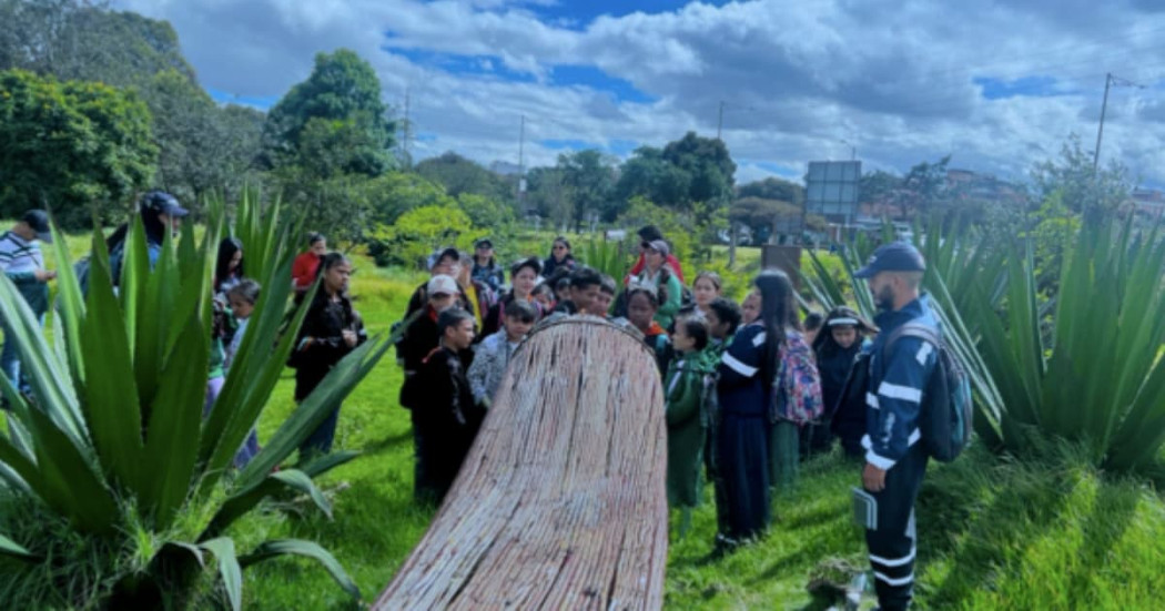Foto de estudiantes de Bogotá durante la jornada de recuperación de jardines del Humedal El Tunjo